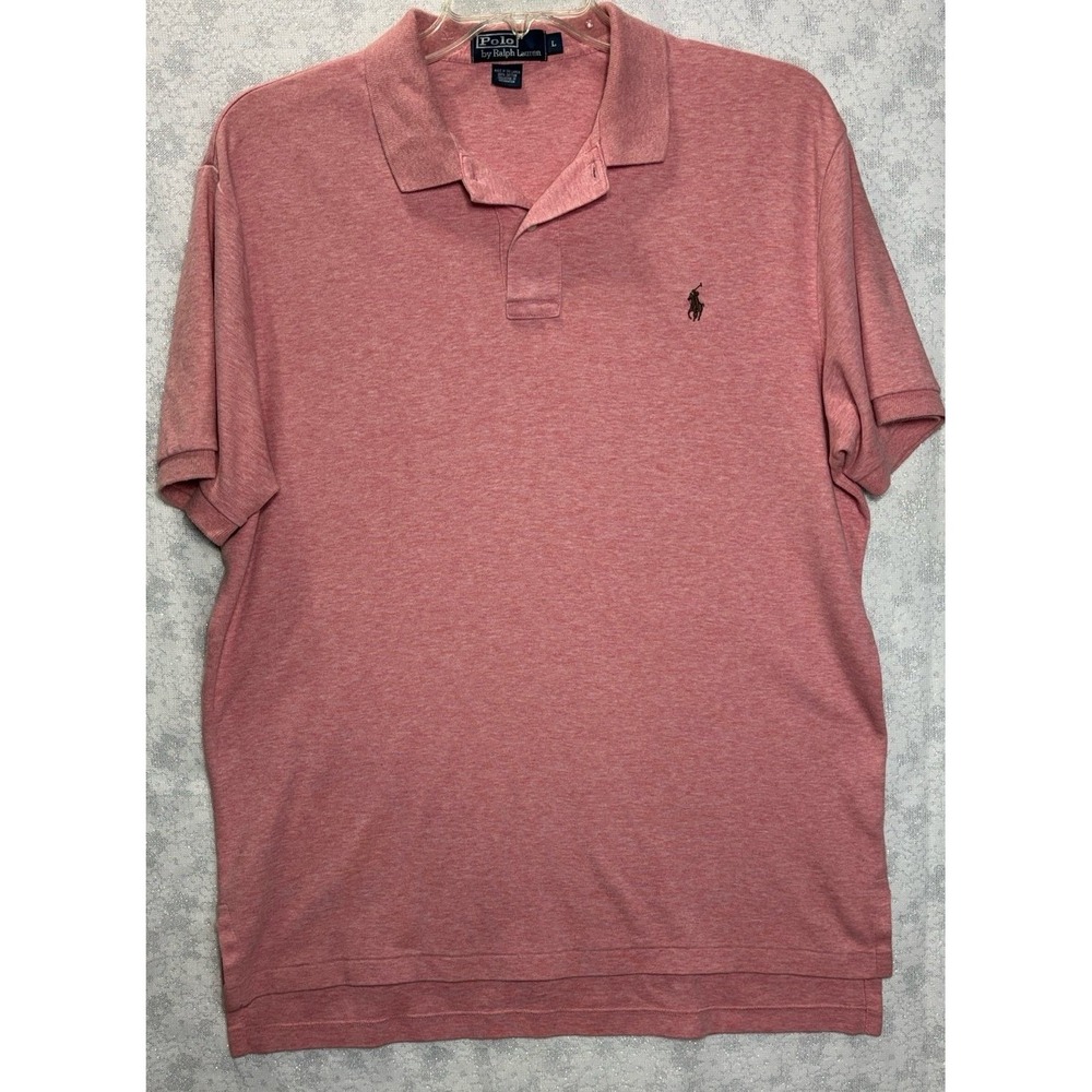 Polo Ralph Lauren Mens Large Pink Heather Cotton Short Sleeve Pony Logo Polo
